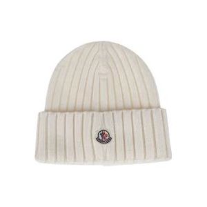 Moncler Witte Gebreide Muts , White , Dames , Maat: ONE Size