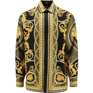 Versace Zwarte Zijden Overhemd Puntkraag , Multicolor , Heren , Maat: XL