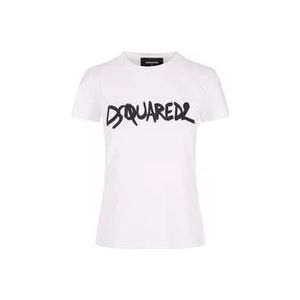 Dsquared2 Wit Katoenen Jersey Crew Neck T-shirt , White , Dames , Maat: M