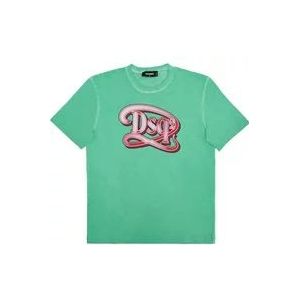 Dsquared2 Groene T-shirt met print en ronde hals , Green , Heren , Maat: M