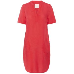 Part Two - Bitterzoete Jurk met V-Hals - Rood - Dames - Korte Mouwen - Linnen