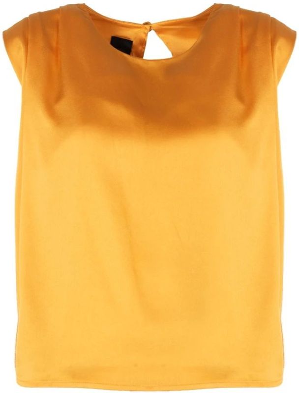 Pinko - Blouse - Oranje - Polyester - Ronde Halslijn - Logoknoopsluiting