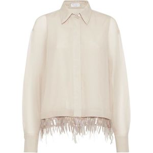 Brunello Cucinelli, Dames, Blouses & Shirts, Beige, Maat: XS Zijde,