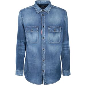 Dsquared2, Heren, Overhemden, Blauw, Maat: S Katoen,