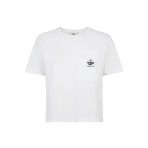 Korte Mouw Katoenen Jersey T-shirt met Zwarte Fendi Roma Zak , White , Dames , Maat: S