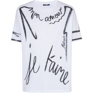 Balmain T-shirt met 'Love Letter' print , White , Heren , Maat: 2XL