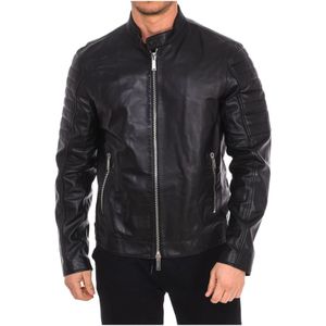 Dsquared2 Leren Bikerjack met ritssluiting , Black , Heren , Maat: L