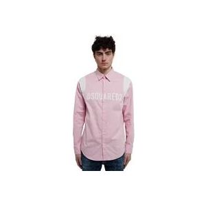 Dsquared2 Varsity Katoenen Overhemd met Contrast Inzetstukken , Pink , Heren , Maat: L