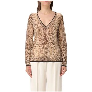 Gebreide Truien - Bruin - V-hals - Dierenprint