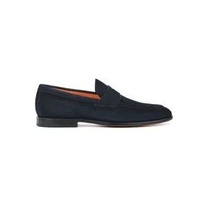 Santoni Blauwe Suède Instappers , Blue , Heren , Maat: 44 1/2 EU