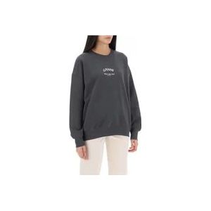 Ganni Oversized Logo Print Sweatshirt , Gray , Dames , Maat: 2XS