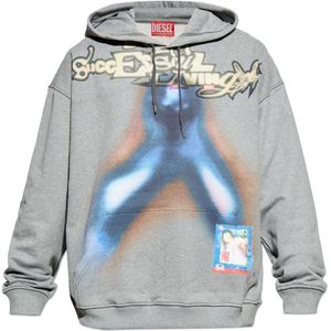 Diesel, Heren, Sweatshirts & Hoodies, Grijs, Maat: 3XL Katoen,