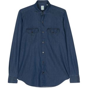 Finamore, Heren, Overhemden, Blauw, Maat: 4XL Denim,