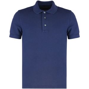 Tom Ford - Blauwe Polo Shirt - Knoopsluiting - Korte Mouw