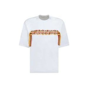 Lanvin Witte geborduurde T-shirt met kanten details , White , Heren , Maat: M