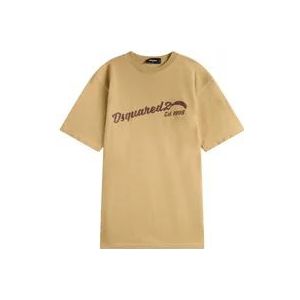 Dsquared2 Wijde T-shirt met Opvallende Print , Brown , Heren , Maat: M