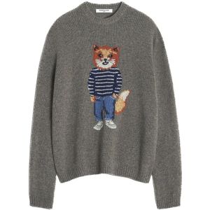 Maison Kitsuné, Heren, Truien, Grijs, Maat: M Wol,