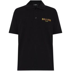 Balmain Polo met bedrukt logo , Black , Heren , Maat: M