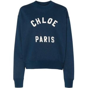 Chloé, Dames, Sweatshirts & Hoodies, Blauw, Maat: M Katoen,