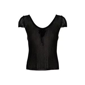 Pinko Zwart Gebreid T-shirt met Uitsnijdingen , Black , Dames , Maat: L
