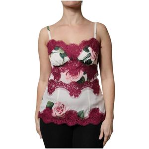 Dolce & Gabbana - Witte Roos Print - Kanten Tanktop - Veelkleurig