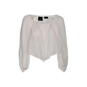 Pinko Witte Broderie Anglaise Puff Sleeve Shirt , White , Dames , Maat: 2XS