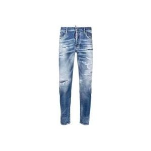 Dsquared2 Blauwe Slim-Fit Ripped Jeans met Distressed Effect , Blue , Heren , Maat: 3XS