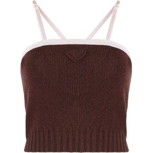 Prada, Dames, Tops, Bruin, Maat: 2XS Wol,