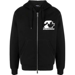 Dsquared2, Heren, Sweatshirts & Hoodies, Zwart, Maat: L Katoen,