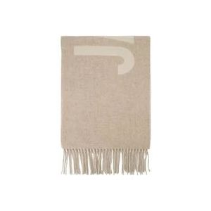 Jacquemus Beige Franje Logo Wol Sjaal , Beige , Dames , Maat: ONE Size