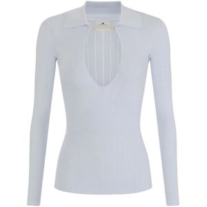Elisabetta Franchi, Dames, Truien, Blauw, Maat: S Zijde,