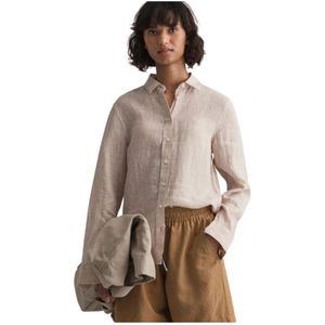 Gant, Dames, Blouses & Shirts, Beige, Maat: 2XL Linnen,