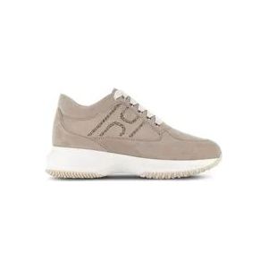 Hogan Beige Leren Kristal Sneakers , Beige , Dames , Maat: 38 1/2 EU