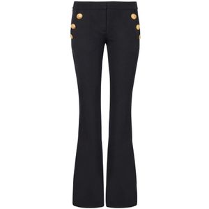 Balmain Wijduitlopende broek met knopen , Black , Dames , Maat: XS