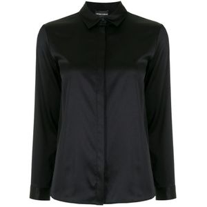 Emporio Armani - Blauwe Zijden Overhemd - Zwart - Dames - Lange Mouwen