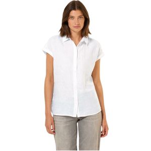 Blouse - Hemdkraag - Vallende Schouders - Zijsplitten - Linnen en Viscose