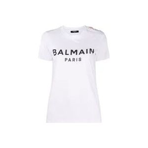 Balmain Logo T-shirt , White , Dames , Maat: S