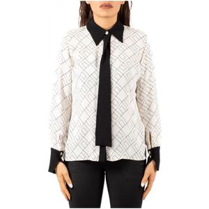 Elisabetta Franchi - Georgette Blouse - Wit - Dames - Lange Mouwen - Tweekleurige Print