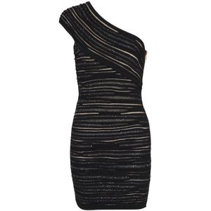 Balmain Asymmetrische jurk in glanzend gerold breisel , Black , Dames , Maat: 2XS