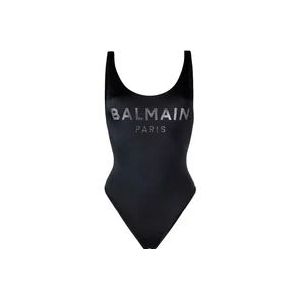 Balmain Zwarte Logo Badpak , Black , Dames , Maat: 2XS