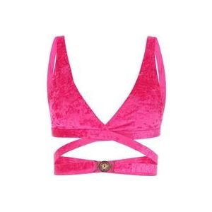 Versace Top bikini in verlengd Fuchsia fluweel , Pink , Dames , Maat: S