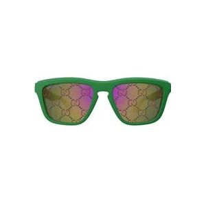 Gucci Sportieve Vierkante Zonnebril Blauw Multicolor , Green , Dames , Maat: 55 MM