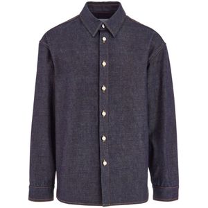 Ferragamo, Heren, Overhemden, Blauw, Maat: L Denim,