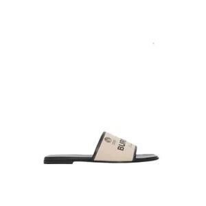 Burberry Beige Slider Sandalen met Label Motief en Brede Band , Beige , Dames , Maat: 35 EU