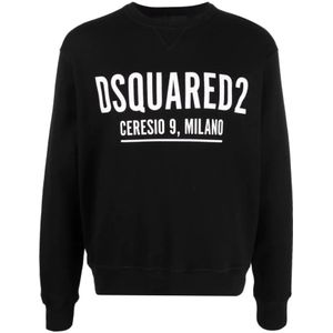 Dsquared2, Heren, Sweatshirts & Hoodies, Zwart, Maat: XL Katoen,