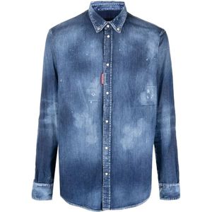 Dsquared2, Heren, Overhemden, Blauw, Maat: XL Denim,