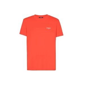 Balmain Oranje Logo Crew Neck T-shirts en Polos , Red , Heren , Maat: L