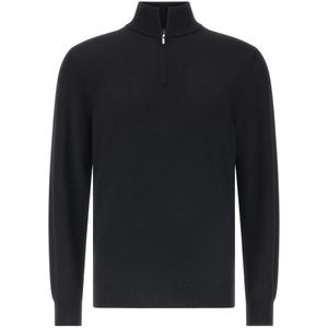 Boggi Milano - Merino Wol Half Zip Trui - Zwart - Heren