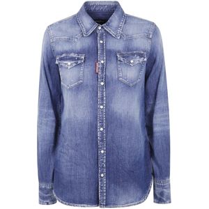 Dsquared2, Dames, Blouses & Shirts, Blauw, Maat: M