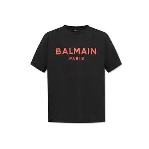 Balmain T-shirt met logo , Black , Heren , Maat: M